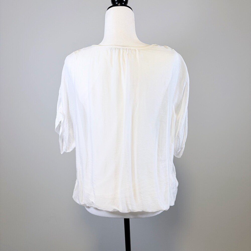 Silk Blouse Italy Embroidered Florals Fairy Core Casual Luxury White Size Small - Picture 5 of 15